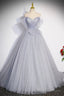 Off the Shoulder Shiny Gray Long Prom Dresses, Off Shoulder Gray Long Formal Prom Dresses