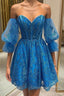 Off the Shoulder Short Blue Lace Prom Dress Short Blue Lace Prom Homecoming Dress