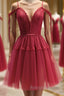 Off the Shoulder Short Burgundy Lace Prom Dress Wine Red Short Lace Prom Graduation Dress