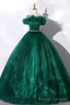 Off the Shoulder Tulle Long Prom Dress, Green A Line Prom Graduation Dress