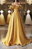 Off the Shoulder Yellow Satin Long Prom Dress Off Shoulder Yellow Long Prom Dress