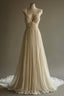 Off-White A-Line V-Neck Chiffon Beaded Long Prom Dress Simple Wedding Dress Bridesmaid Dress