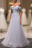 Light Blue Tulle Lace Long Prom Dresses Lace Prom Dresses