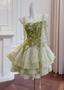 Olive Green A-Line Mesh Lace Sequined Short Prom Dresses Homecoming Dresses
