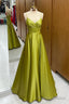 Olive Green Corset Lace-Up A Line Long Formal Dress