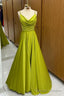 Olive Green Cowl Neck Chain Strap A Line Long Prom Dress