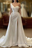 One Shoulder Charmeuse White Wedding Dress With Beadings Sleeveless Floor Length Elegant