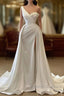 One Shoulder Charmeuse White Wedding Dresses With Beadings Sleeveless Floor Length Elegant