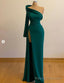 One Shoulder Long Sleeves Prom Gown With Slit Formal Occasion Pageant Dress