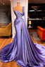One Shoulder Long Sleeves Prom Dress Slit Mermaid Prom Gown Overskirt