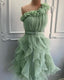 One Shoulder Organza Tiered Homecoming Dresses