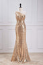 One Shoulder Pleated Gold Sequin Mermaid Bridesmaid Dresses
