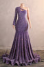 One Shoulder Purple Prom Dresses Sequin Mermaid Long Prom Formal Dresses