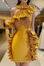One Shoulder Ruffles Short Homecoming Dresses Vestidos De Cocktail Real Images Knee Length African Girl Prom Gowns