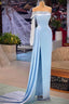 One Shoulder Strapless Floor Length Backless High Split Sheath Prom Dress