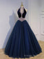 Online Store Navy Blue Ball Gowns Tulle Velvet V Neck Pearls Quinceanera Dress