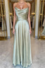 Open Back Sage Satin Prom Dresses Long with High Slit Long Sage Prom Graduation Prom Dresses