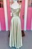 Open Back Sage Satin Prom Dresses Long With High Slit Long Sage Prom Graduation Prom Dresses A1617