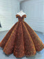 Orange Ball Gowns Sequins Off the Shoulder Prom Dress