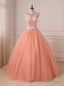 Orange Ball Gown Tulle Scoop Neck Beading Crystal Quinceanera Dresses