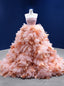 Orange Ball Gowns Tulle Strapless Pleats Prom Dress