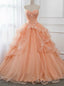 Orange Ball Gown Tulle Strapless Ruffles Long Sweet 16 Quinceanera Dresses