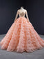 Orange Ball Gowns Tulle Tiers Long Sleeve Appliques Prom Dress