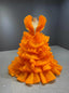 Orange Ball Gowns Tulle Tiers See Through V Neck Prom Dress