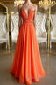 Orange Chiffon Long Prom Dresses, Orange Long Formal Evening Dresses