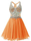 Orange Chiffon V Neck Homecoming Dress