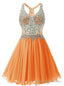 Orange Chiffon V-neck Homecoming Dress