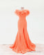Orange Feather Mermaid Split Prom Dress