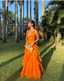 Orange Simple Elegant V-Neck Ruffle Prom Dresses Long Prom Dresses Prom Dresses V-Neck Dresses Suit Prom Dresses To Impress