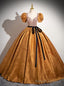 Orange Puff Sleeve Sequins Quinceanera Dress