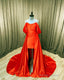 Orange Satin Off The Shoulder Prom Dresses