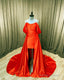 Orange Satin Off The Shoulder Prom Dress