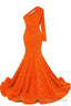Orange Sequins Mermaid Prom Dresses One Shoulder Prom Dresses Floor Length Wedding Prom Gown