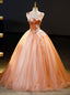 Orange Tulle Sequins V Neck Quinceanera Dress