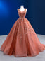 Orange Tulle V Neck Beading Sequins Prom Dress