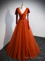 Orange Tulle V Neck Pleats Sleeveless Prom Dress