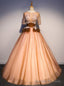 Orange Yellow Tulle Short Sleeve Backless Appliques Quinceanera Dress