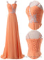 Organge Chiffon Straps Lace Applique A Line Long Prom Dress, Orange Formal Dress Prom Dress