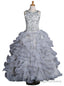 Organza Ruffles Gray Girls Pageant Dresses For Weddings Ball Gowns
