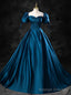 Peacock Blue Satin Sweetheart Puff Sleeve Quinceanera Dress