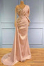 Pearl Pink Long Sleeves Ruched Beading Trumpet Mermaid Prom Dresses
