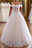 Pearl Pink Straps A Line Tulle Prom Dresses Long with Pearls Long Prom Gown