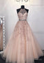 Pink Lace Long Prom Dresses, A Line Formal Graduation Dresses