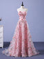 Pink 3D Flower Long Prom Dresses, 3D Floral Pink Long Formal Prom Dresses