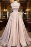 Pink A Line Satin Long Prom Dress Formal Evening Dresses