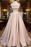 Pink A-Line Satin Prom Dresses Long Prom Dress